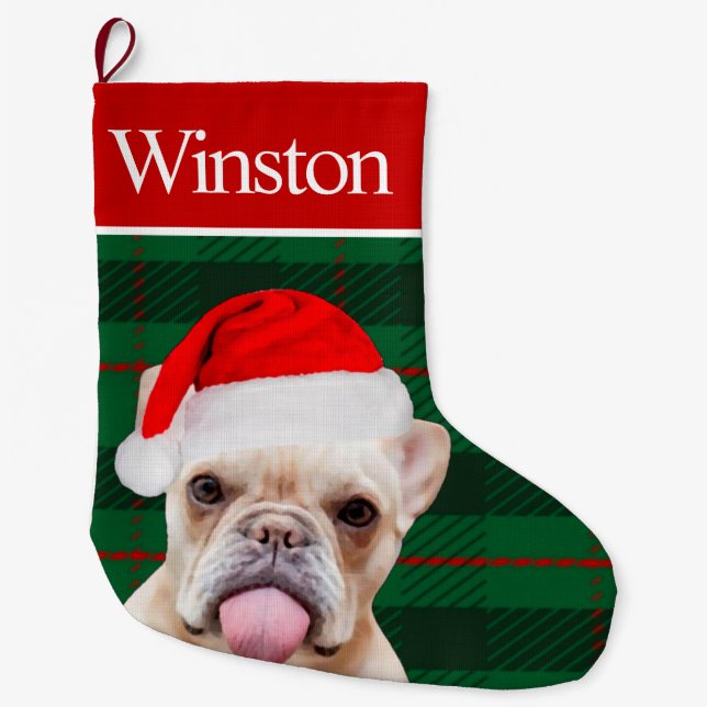 Grande Chaussette De Noël Custom Pet Dog Photo Holiday Personalized Frenchie (Devant)