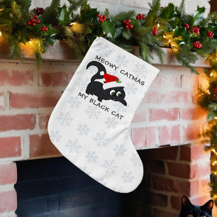 Grande Chaussette De Noël Cute Black Cat Meowy Catmas Pet Christmas Stocking