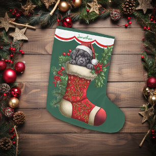 Grande Chaussette De Noël Cute Black Labrador Retriever Puppy Peeeking