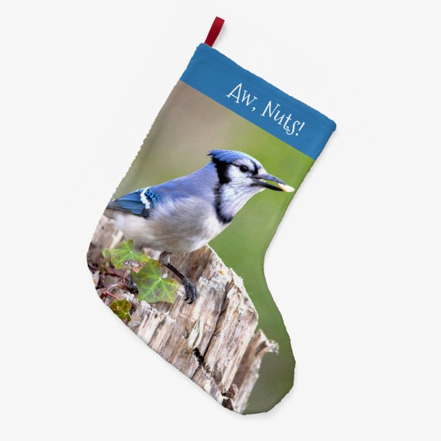 Grande Chaussette De Noël Cute Bleu Jay Songbird sur Treestump (Devant (Accrochage))