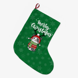 Grande Chaussette De Noël Cute Chat Noël Stocking fourchettes Galore