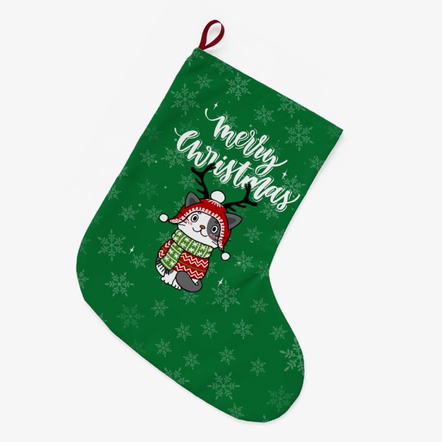 Grande Chaussette De Noël Cute Chat Noël Stocking fourchettes Galore (Devant (Accrochage))