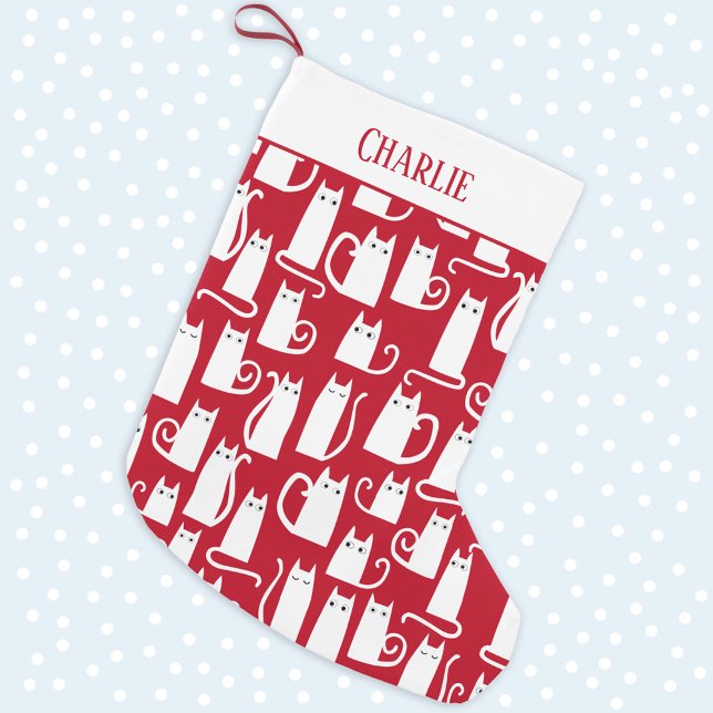 Grande Chaussette De Noël Cute chat rouge et blanc Personnalisé (Créateur téléchargé)