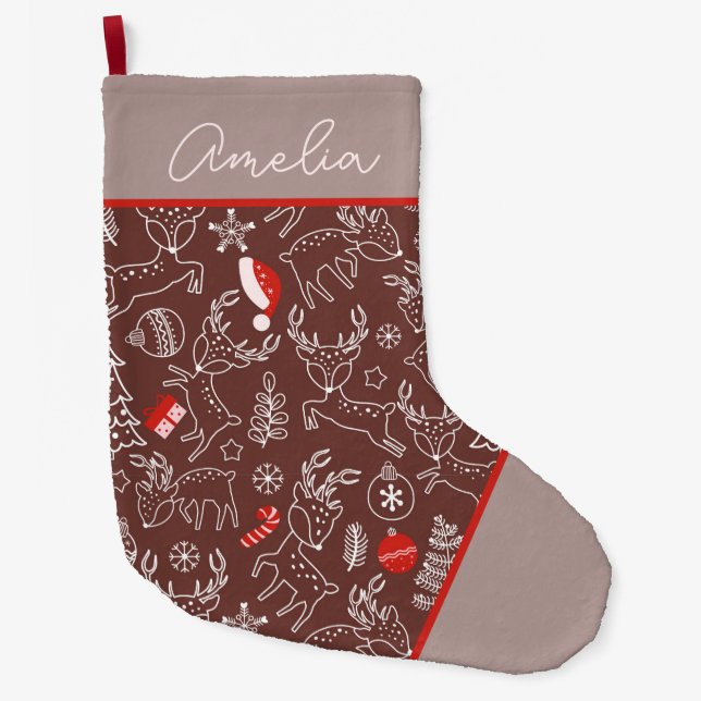 Grande Chaussette De Noël Cute Christmas Reindeer Pattern Personalized  (Devant)