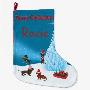 Grande Chaussette De Noël Cute Dachshund Stockage de Noël personnalisé
