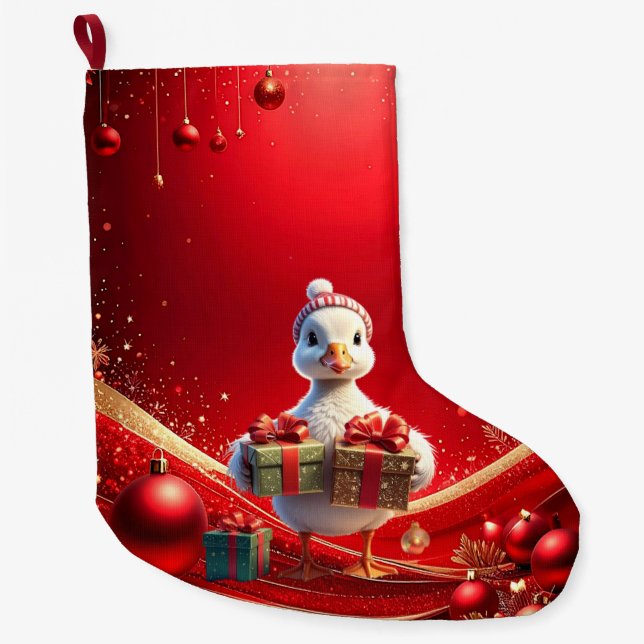 Grande Chaussette De Noël Cute Duck Christmas Holiday Stocking (Devant)