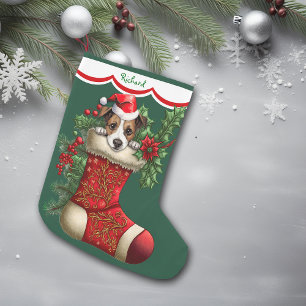 Grande Chaussette De Noël Cute Jack Russell Terrier Puppy Peeking