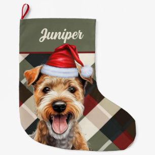Grande Chaussette De Noël Cute Lakeland Terrier Vacances Plaid Personnalisé 