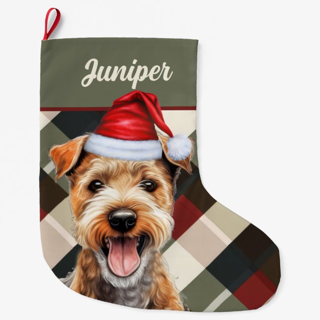 Grande Chaussette De Noël Cute Lakeland Terrier Vacances Plaid Personnalisé  (Devant)
