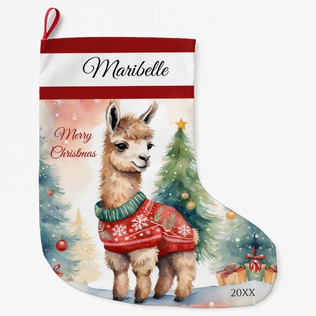 Grande Chaussette De Noël Cute Llama Personnalisé Grand Stocking de Noël (Devant)