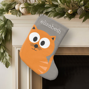 Grande Chaussette De Noël Cute Orange Fat Chat avec Taupe Personnalisé