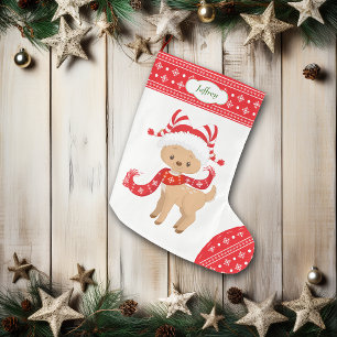 Grande Chaussette De Noël Cute Père Noël cerf avec écusson Personnalisé