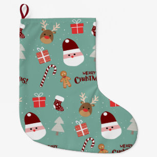 Grande Chaussette De Noël Cute Père Noël Reindeer Sucre de canne Motif en pa
