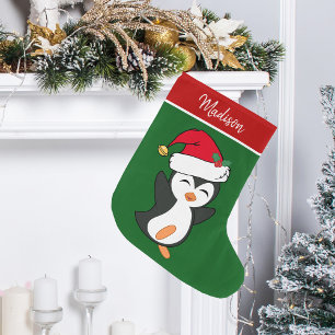 Grande Chaussette De Noël Cute pingouin de Noël personnalisé
