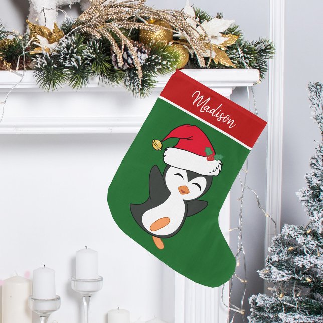 Grande Chaussette De Noël Cute pingouin de Noël personnalisé (Créateur téléchargé)