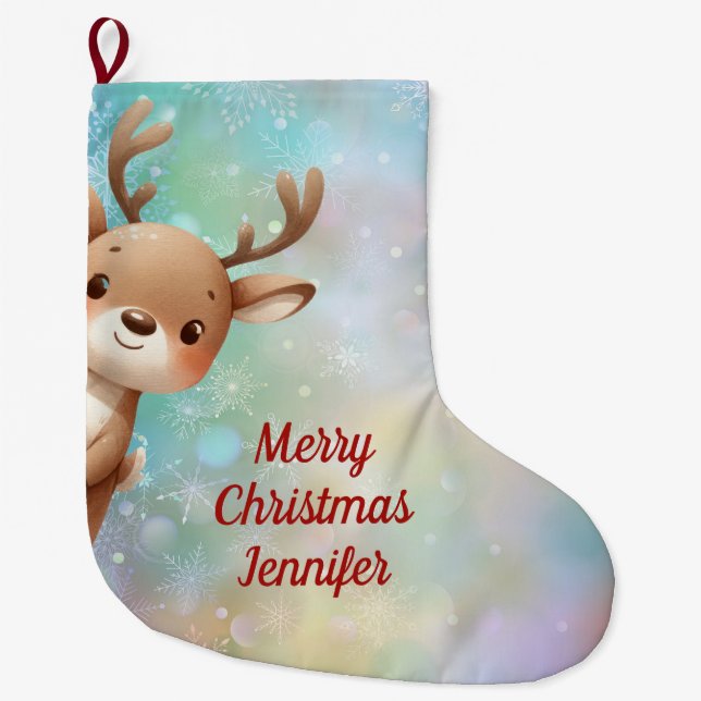 Grande Chaussette De Noël Cute Reindeer (Devant)