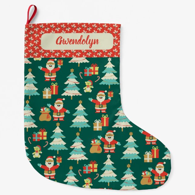 Grande Chaussette De Noël Cute Retro Père Noël personnalisable réserve de No (Devant)