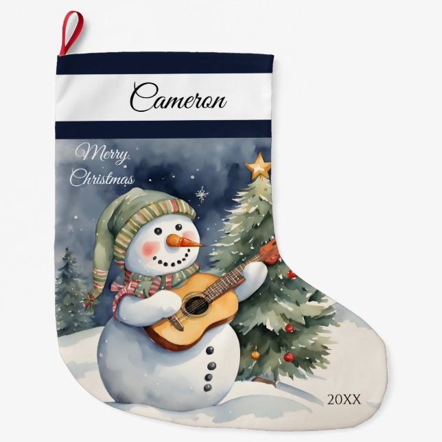 Grande Chaussette De Noël Cute Snowman Guitare (Devant)