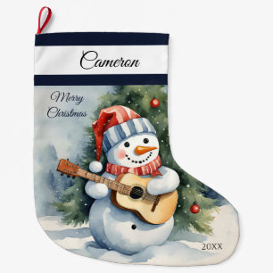 Grande Chaussette De Noël Cute Snowman Guitare personnalisée