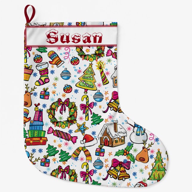 Grande Chaussette De Noël Cute Stocking Beautiful doodle Clip nom de l'art (Devant)