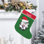 Grande Chaussette De Noël Cute Vache Enfants Personnalisés<br><div class="desc">Cette belle vache de Noël en bas comporte un Holstein mignon portant un chapeau de Père Noël rouge. Ce bas de Noël d'animal de ferme, joliment personnalisé, est décoré d'un arrière - plan de vacances vert cool. Personnalisez avec votre propre texte en bas pour un cadeau amusant pour les enfants....</div>