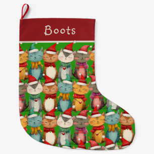 Grande Chaussette De Noël Cute Whimsical Chat Motif animal