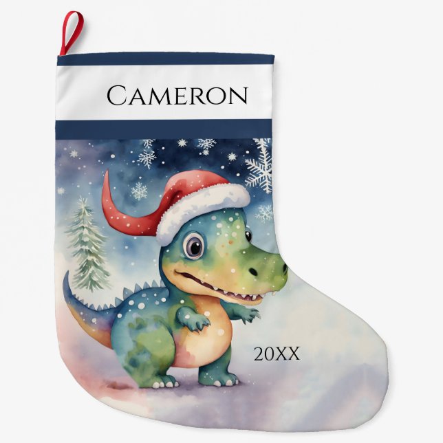 Grande Chaussette De Noël Cute Xmas Dinosaur (Devant)