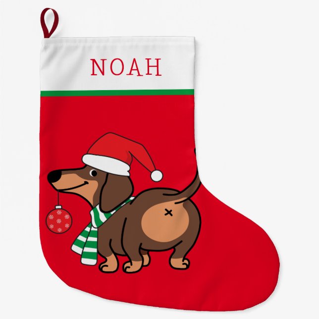 Grande Chaussette De Noël Dachshund Chien mignonne Joyeux Noël (Devant)