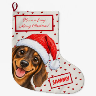 Grande Chaussette De Noël Dachshund Furry Joyeux Noël, Personnalisé Drôle