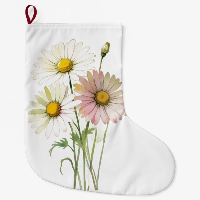 Grande Chaussette De Noël Daisy Watercolor Flower Moderne Professionnel (Devant)