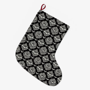 Grande Chaussette De Noël Damas de chaume noir et blanc