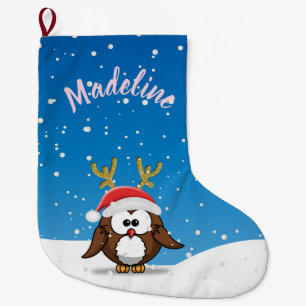 Grande Chaussette De Noël Deer Père Noël Owl