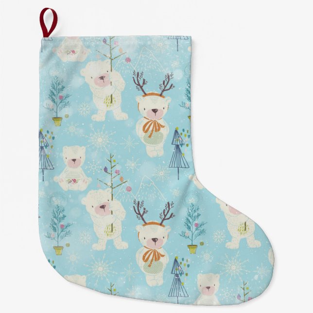 Grande Chaussette De Noël Des ours et Noël Motif pour enfants (Devant)