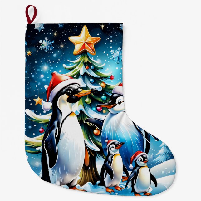 Grande Chaussette De Noël Des pingouins mignons dans un style de dessin anim (Devant)