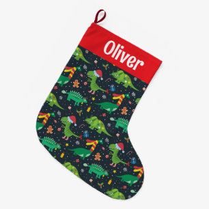 Grande Chaussette De Noël Dinosaures de Noël