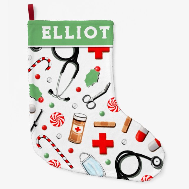 Grande Chaussette De Noël Docteur cadeau de vacances grand stock de Noël (Devant)