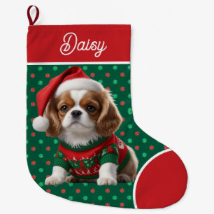 Grande Chaussette De Noël Doux Cavalier King Charles Personnalisé