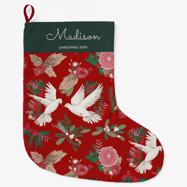 Grande Chaussette De Noël Doves Noël floral (Devant)