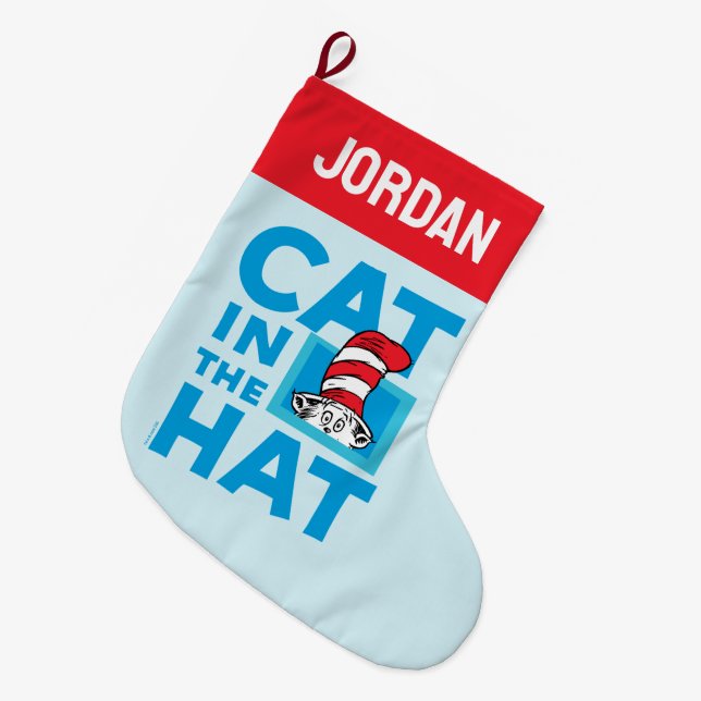 Grande Chaussette De Noël Dr Seuss | Chat dans le logo du Casquette (Devant (Accrochage))