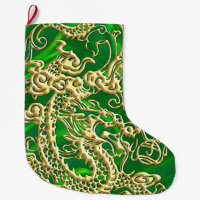 Dragon en or embouti sur impression en satin vert