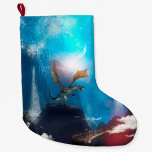 Grande Chaussette De Noël Dragon merveilleux pendant la nuit
