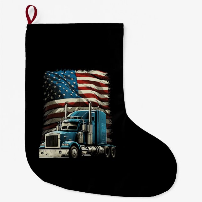 Grande Chaussette De Noël Drapeau américain de camionnette pour voiture patr (Devant)