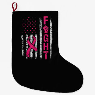 Grande Chaussette De Noël Drapeau américain de sensibilisation au cancer du