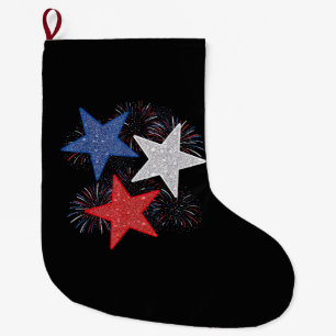 Grande Chaussette De Noël Drapeau Américain Feux D'artifice Étoiles 4 Juille