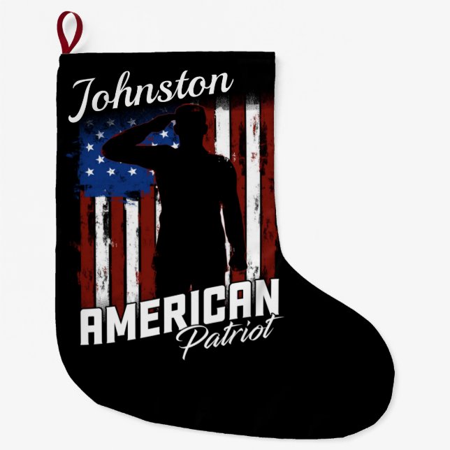 Grande Chaussette De Noël Drapeau américain personnalisé Patriot Soldier USA (Devant)