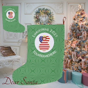 Grande Chaussette De Noël Drapeau de Noël ange personnalisé USA Cheveux Roug