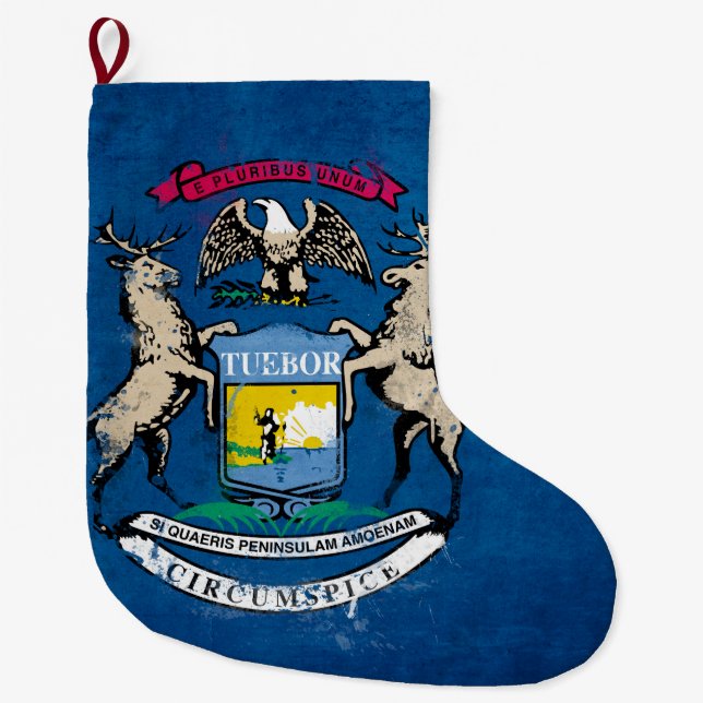 Grande Chaussette De Noël Drapeau du Michigan en détresse (Devant)