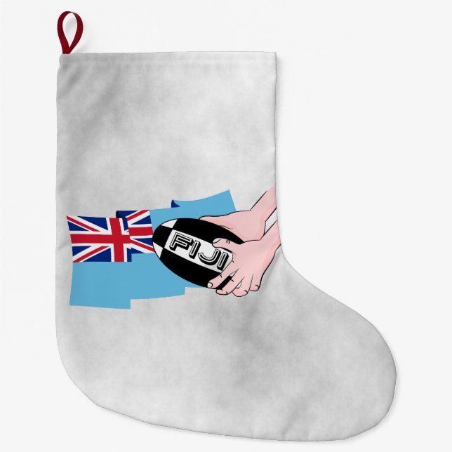Grande Chaussette De Noël Drapeau Fidji Rugby Ball Pass Mains de dessin (Devant)