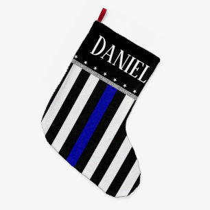 Grande Chaussette De Noël Drapeau mince personnalisé de police de Blue Line