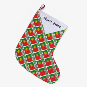 Grande Chaussette De Noël Drapeau portugais en mosaïque Nom personnalisé